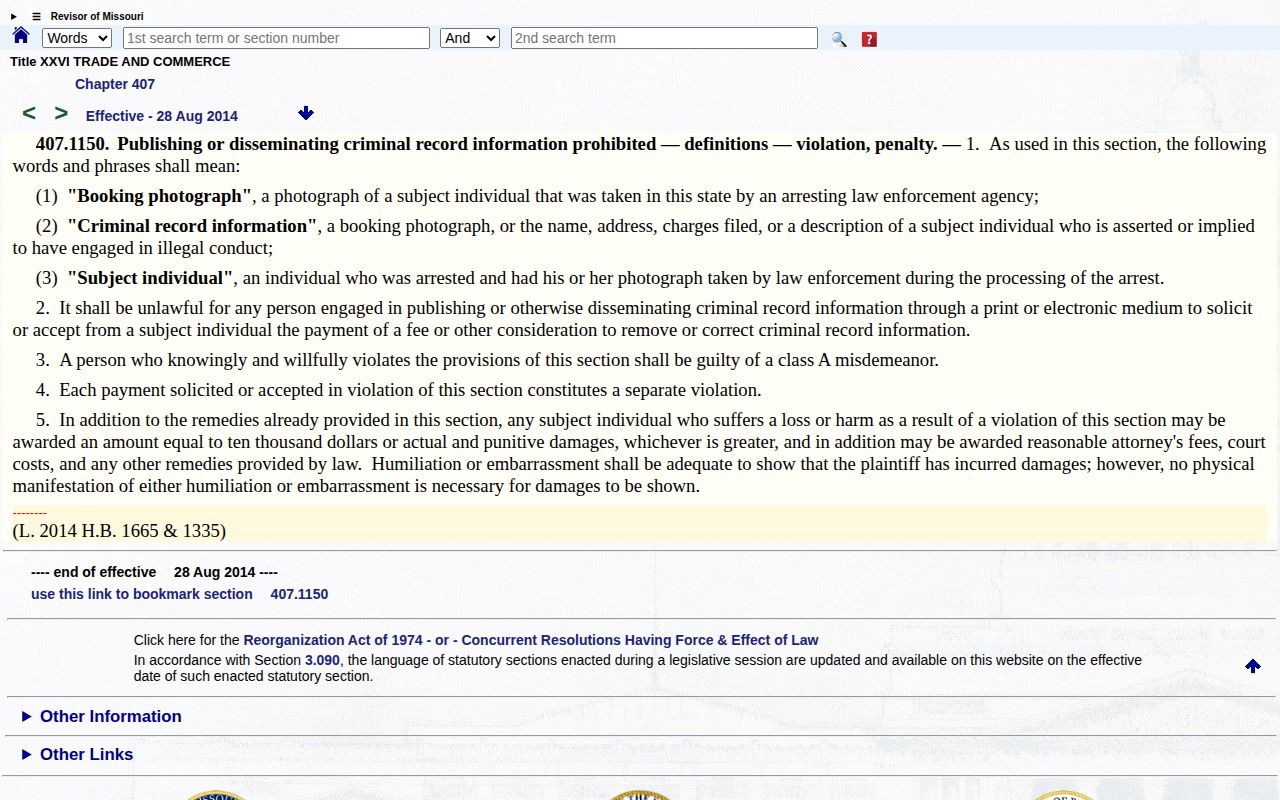 Missouri booking-photo law for Daviess County records